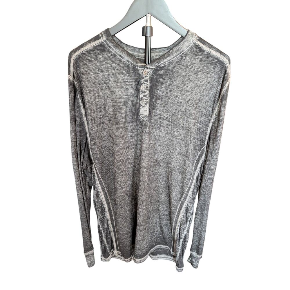 Buckle Black No. 48 Athletic Fit Burnout Thermal Henley Shirt Gray Long Sleeve L